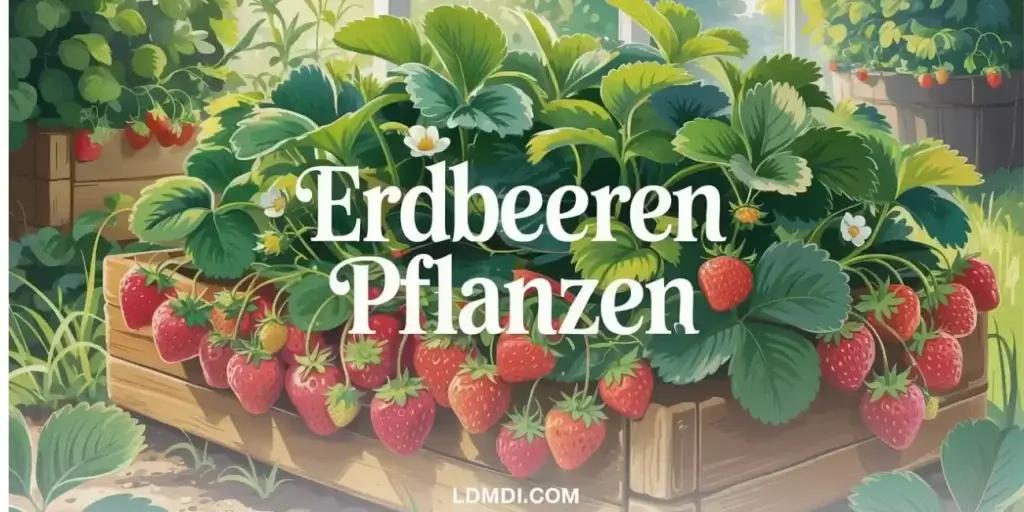 Üppige Erdbeerpflanzen mit reifen Früchten in Holzhochbeeten - Erdbeeren pflanzen leicht gemacht