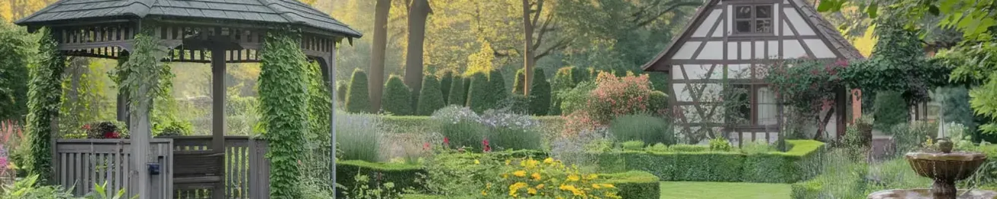 Deutsche Gartenkultur mit traditioneller Landschaftsgestaltung und Pflanzenpflege